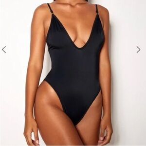 Gooseberry So Chic Classic Black Plunge One-Piece Swimsuit - Women